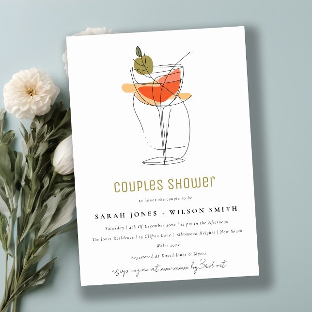 Moderne Cocktail Weinleine Zeichnend Paare Dusche Einladung (Von Creator hochgeladen)