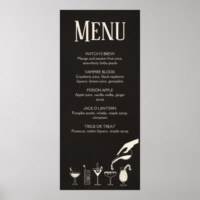 Moderne Cocktailkarte Halloween Mitte des Jahrhund Poster (Vorne)