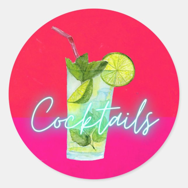 Moderne Cocktails Bar Art Runder Aufkleber (Vorderseite)