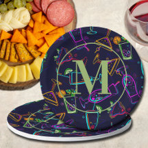 Moderne Cocktails Happy Hour Monogram Paper Plate