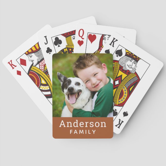 Moderne Cognac Custom Family Foto Spielkarten (Rückseite)