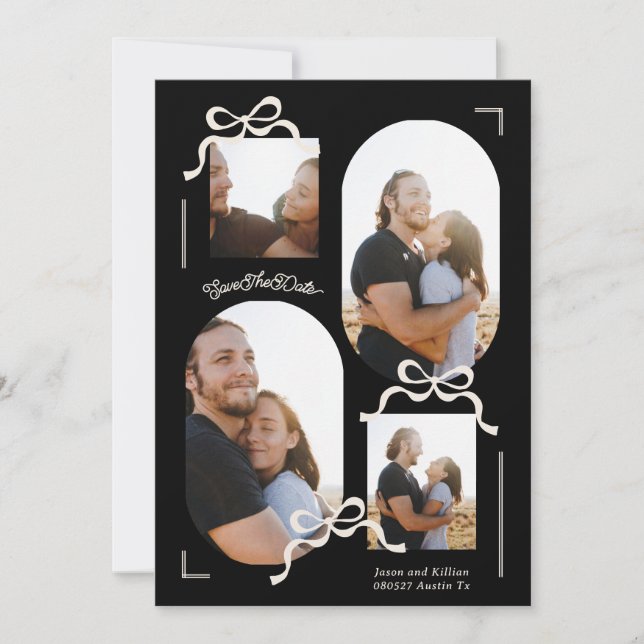 moderne Collage 4 Foto Multi-Foto Schwarze Bögen Save The Date (Vorderseite)