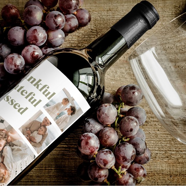 Moderne Collage Drei Foto | Glückliches Erntedankf Weinetikett (Von Creator hochgeladen)