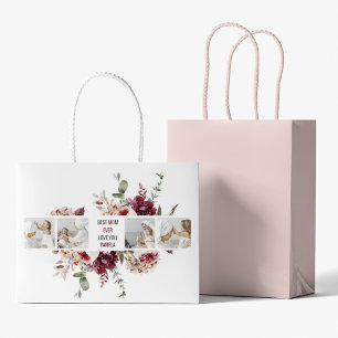 Moderne Collage Foto-Blume geben den Rahmen für be Große Geschenktüte