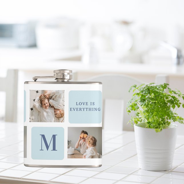 Moderne Collage Fotos Blue Best Fathers Geschenk Flachmann (Von Creator hochgeladen)