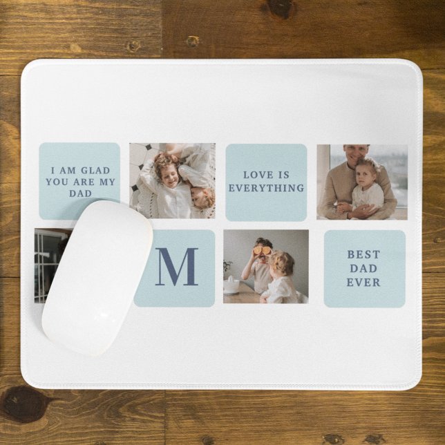 Moderne Collage Fotos Blue Best Fathers Geschenk Mousepad (Von Creator hochgeladen)