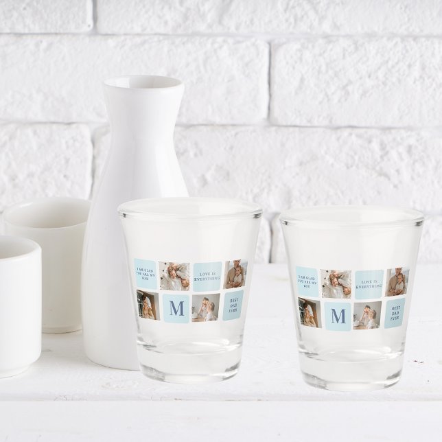 Moderne Collage Fotos Blue Best Fathers Geschenk Schnapsglas (Von Creator hochgeladen)