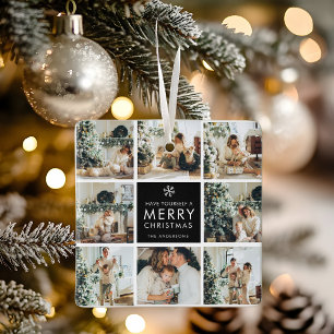 Moderne Collage „Frohe Weihnachten“ Multi-Foto Keramikornament