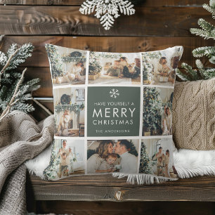 Moderne Collage „Frohe Weihnachten“ Multi-Foto Kissen