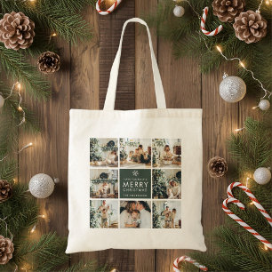 Moderne Collage „Frohe Weihnachten“ Multi-Foto Tragetasche