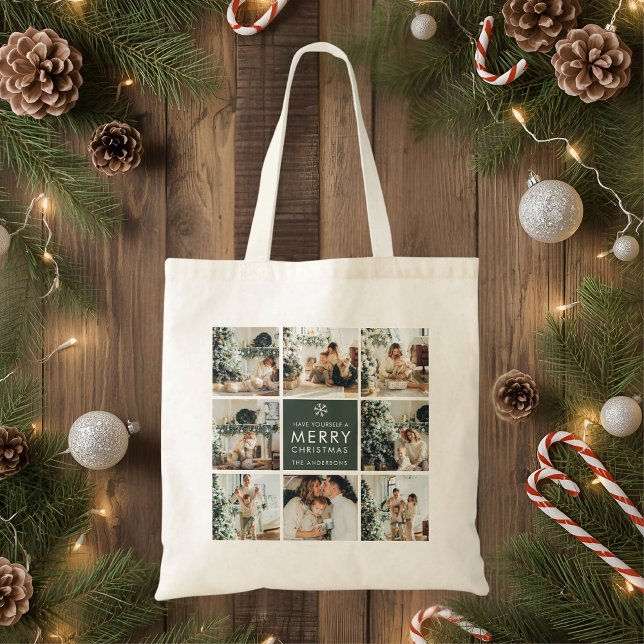 Moderne Collage „Frohe Weihnachten“ Multi-Foto  Tragetasche (Von Creator hochgeladen)
