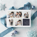 Moderne Collage | Hanukkah-Fotokarte Feiertagskarte<br><div class="desc">Die moderne Hanukkah Foto Collage Card verfügt über fünf quadratische Fotos in einem Rasterlayout,  mit Ihrer persönlichen Urlaubsbotschaft und den Namen in Weiß auf dunkelmarineblau unten rechts. Einfaches und minimales Hanukkah-Design,  das Ihre Lieblings-Fotos zeigt.</div>