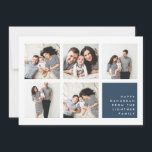 Moderne Collage | Hanukkah-Fotokarte Feiertagskarte<br><div class="desc">Die moderne Hanukkah Foto Collage Card verfügt über fünf quadratische Fotos,  die in einem Rasterlayout angeordnet sind. Ihre persönliche Urlaubssendung und Ihre Namen sind auf hellrauchiger Marineblau unten rechts. Ein einfaches und minimales Hanukkah-Design,  das Ihre Lieblings-Fotos zeigt.</div>