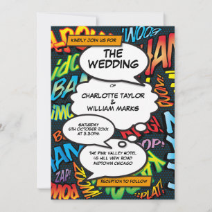 Moderne Comic-Book-Pop-Art-Foto-Hochzeit Einladung