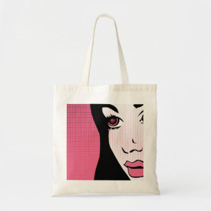 Moderne Comic- Pop-Art des Gesichts einer Frau Tragetasche