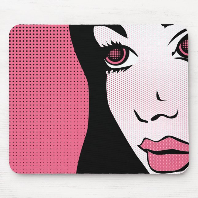 Moderne Comic- Pop-Art eines Frauengesichts Mousepad (Vorne)