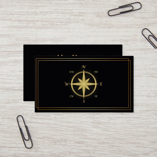 Moderne Compass Gold Nautic Business Card Visitenkarte (Vorderseite/Rückseite Beispiel)