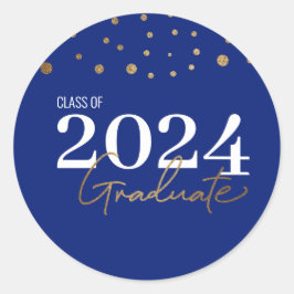 Moderne Confetti Blue Gold Class 2024 Graduate Runder Aufkleber