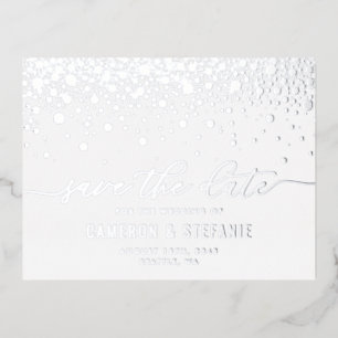Moderne Confetti Dots Silver Foil Save the Date Folie Einladungspostkarte