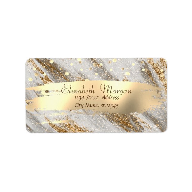 Moderne Confetti, Gold Glitzer Brush Stroke Adressaufkleber (Vorne)