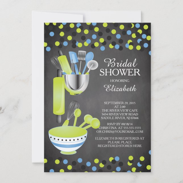 Moderne Confetti Küche Bridal Dusche Einladungen (Vorderseite)