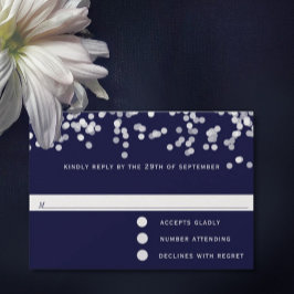 Moderne Confetti Navy Shooting Stars Wedding RSVP