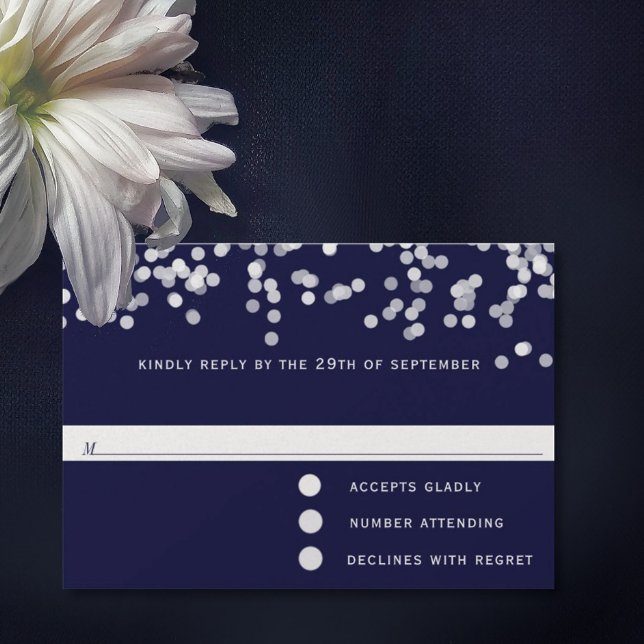 Moderne Confetti Navy Shooting Stars Wedding RSVP Karte (Von Creator hochgeladen)