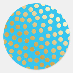 Moderne Confetti Polka Dots Aqua und Gold Runder Aufkleber