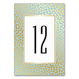 Moderne Confetti Polka Dots Muster Minze und Gold Tischnummer