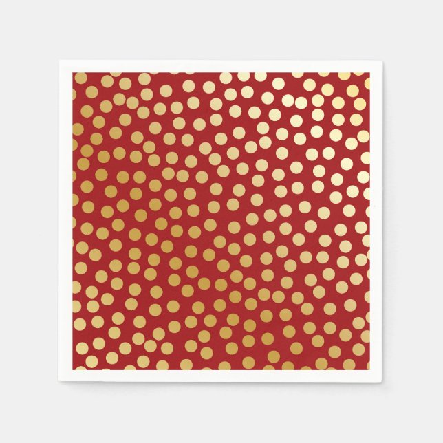 Moderne Confetti Polka Dots Red und Gold Serviette (Vorderseite)