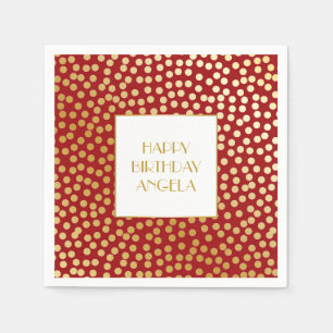 Moderne Confetti Polka Dots Red und Gold Serviette
