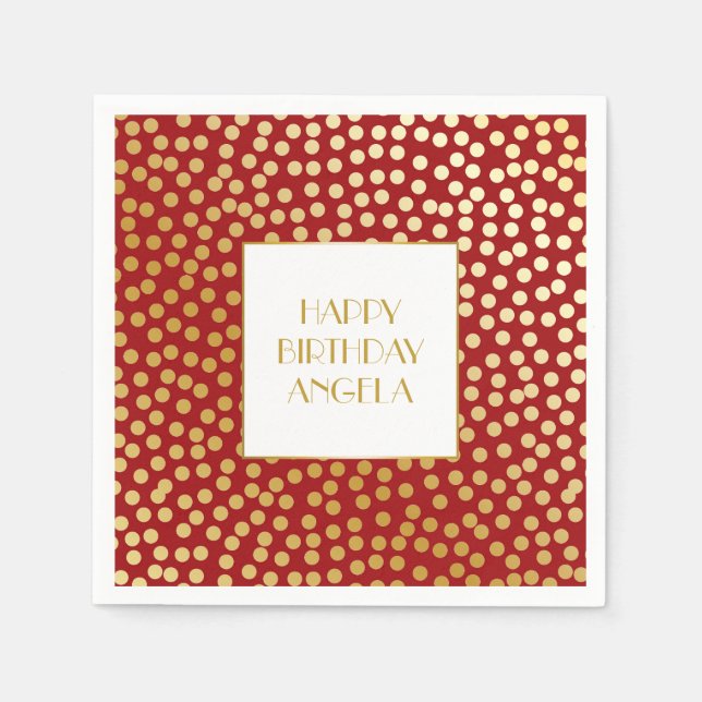 Moderne Confetti Polka Dots Red und Gold Serviette (Vorderseite)