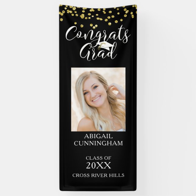 Moderne Confetti Script GLÜCKWUNSCH GRAD Foto Blac Banner (Vertikal)