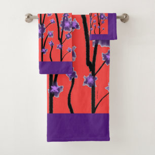 MODERNE CONTEMPORAIN, BLOSSOMS DE PURPLE SUR ROUGE