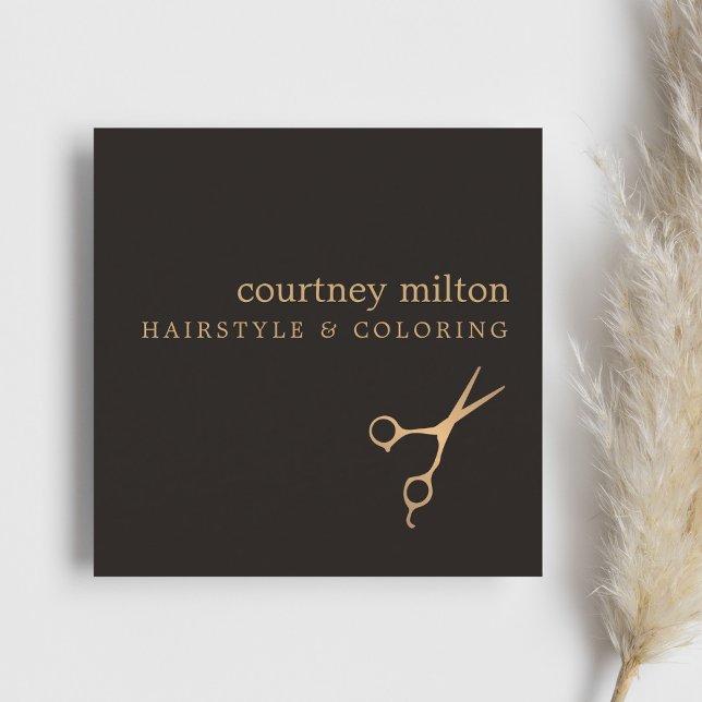 Moderne Coole Black Imitate Gold Hair Stylist Quadratische Visitenkarte (Von Creator hochgeladen)