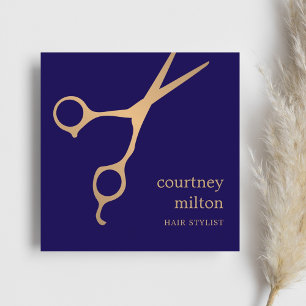 Moderne Coole Blue Imitats Gold Hair Stylist Quadratische Visitenkarte