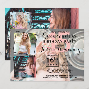Moderne Coole Fotomaterial Sweet Quinceañera Einladung