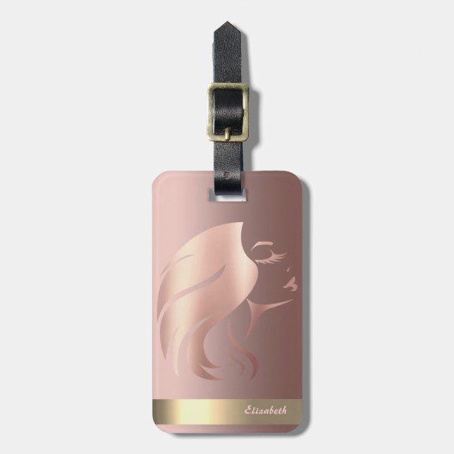 Moderne Coole Girl-Face-Silhouette - Personalisier Gepäckanhänger (Vorderseite vertikal)
