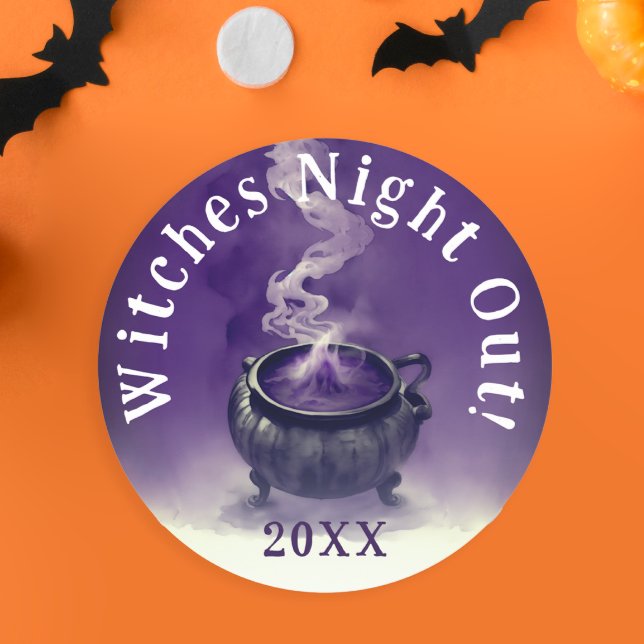 Moderne coole Girls Night Out Purple Hexe Cauldron Runder Aufkleber (Von Creator hochgeladen)