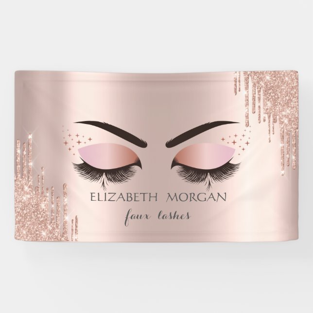 Moderne Coole Imitate Lashes Rose Gold Tropfen Bea Banner (Horizontal)