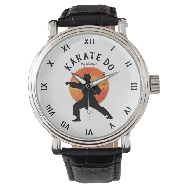 Moderne Coole Karate Black Rising Sun Martial Arts Armbanduhr (Vorderseite)