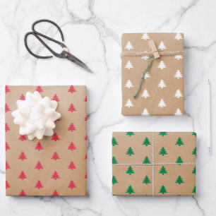 Moderne Coole Kraft-Weiße Grüne Bäume Geschenkpapier Set