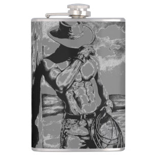 Moderne coole Originalkunst zeichne Cowboy Flachmann