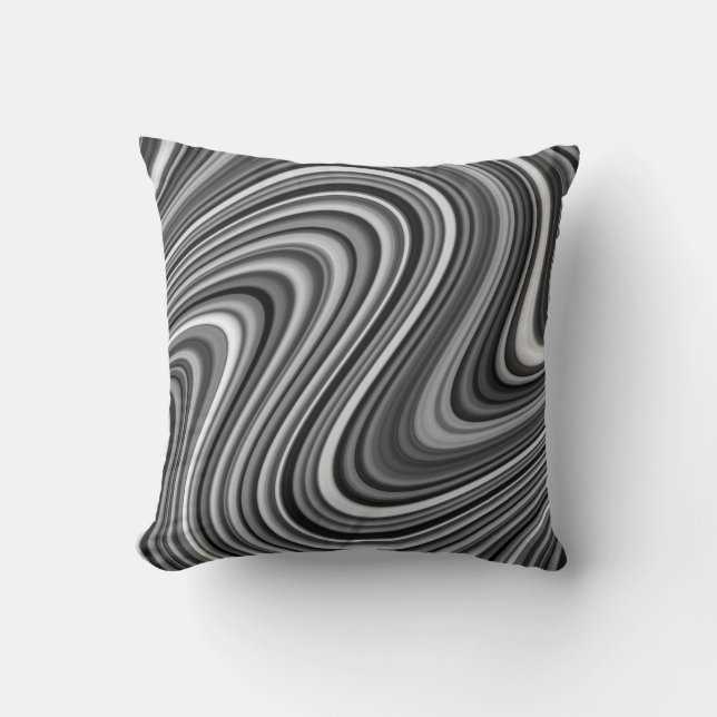 Moderne, Coole Schwarz-weiße Silver Grau Curvy Lin Kissen (Vorderseite)
