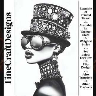 Moderne, Coole Steampunk-Frau B&W AC8 Dekoupage Seidenpapier