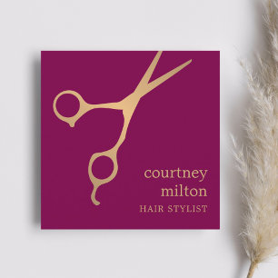 Moderne Coole Tiefe Rote Falsche Gold Schere Frise Quadratische Visitenkarte