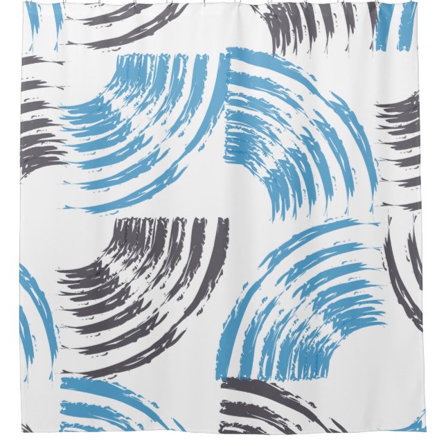 Moderne, coole, trendige, blaue abstrakte Pinselst Duschvorhang (Vorderseite)