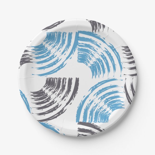 Moderne, coole, trendige, blaue abstrakte Pinselst Pappteller (Vorderseite)