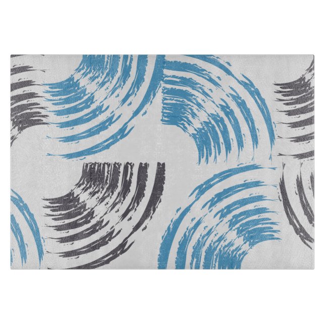 Moderne, coole, trendige, blaue abstrakte Pinselst Schneidebrett (Vorderseite)