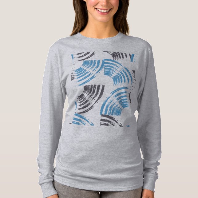 Moderne, coole, trendige, blaue abstrakte Pinselst T-Shirt (Vorderseite)